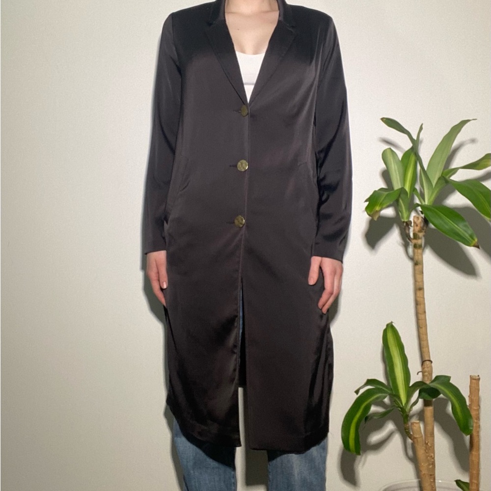 BWOT Dynamite Black Satin-Like Long Blazer Coat – Size Small
